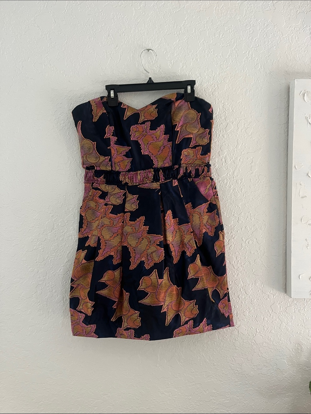 Strapless Navy Floral Print Sundress - Pink & Gold Accents